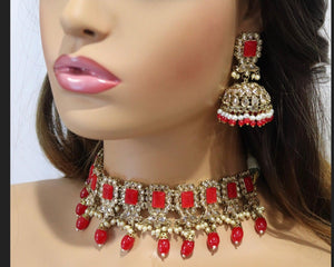 Myra Octo Red Polki Choker Set India Necklace Set Punjabi Jewelry Pakistani Necklace Indian Jewelry Bollywood Kundan Necklace