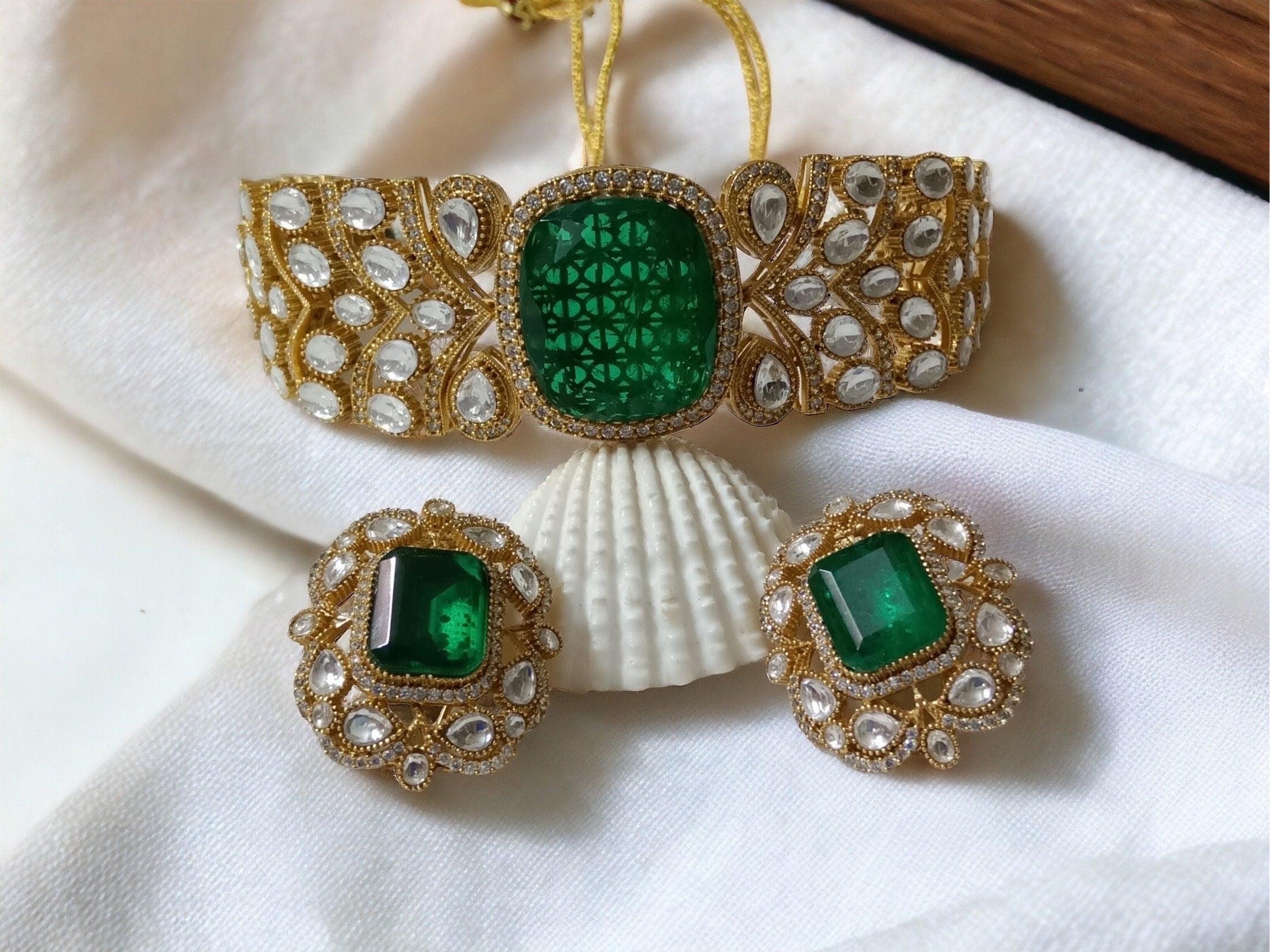 Emerald Gold Victorian Choker Indian Jewelry Necklace Emerald Indian Choker Indian Necklace Bollywood Jewelry Doublet