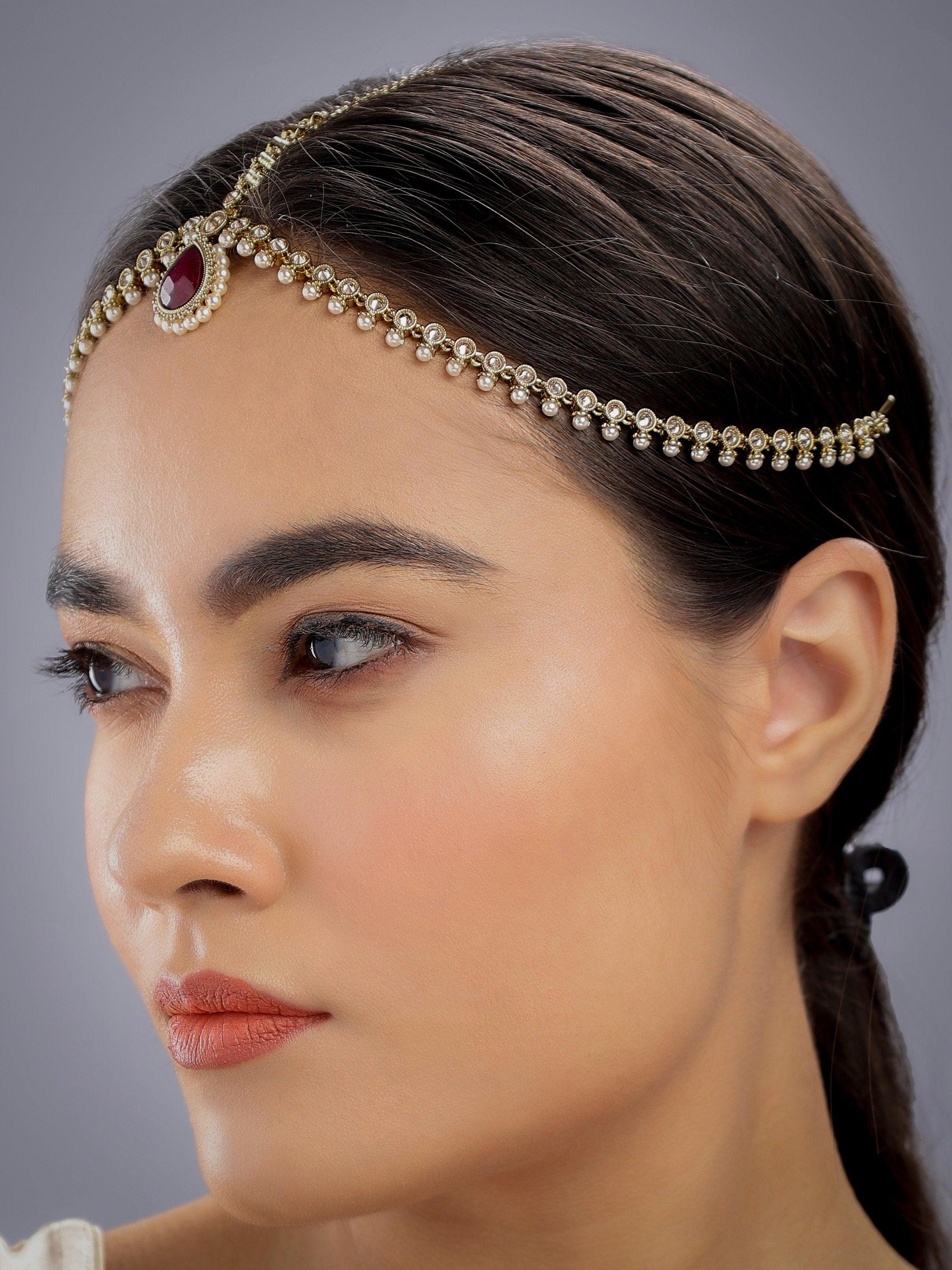 Ruby Mathapatti / Damini / Indian Jewelry/ Matha Patti/ Indian Bridal Jewelry/ Gold Tika/ Indian Wedding Jewelry/ Pakistani Jewelery