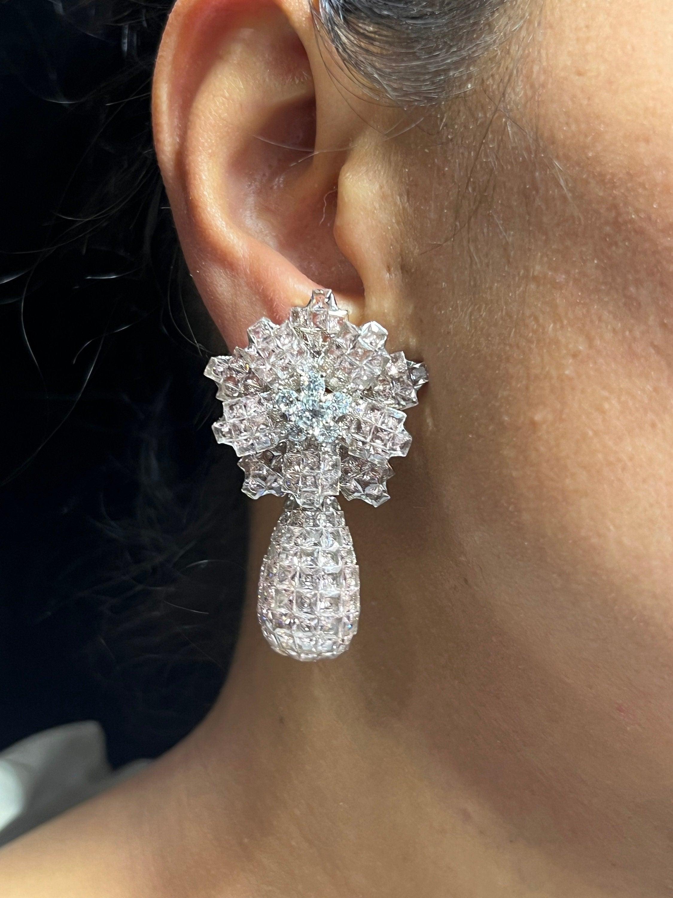 Pink Invisible Setting Diamond Earrings Statement Indian Earring Indian Jewelry Pakistani Jewelry Unique Earrings American Diamond