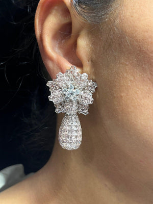 Pink Invisible Setting Diamond Earrings Statement Indian Earring Indian Jewelry Pakistani Jewelry Unique Earrings American Diamond