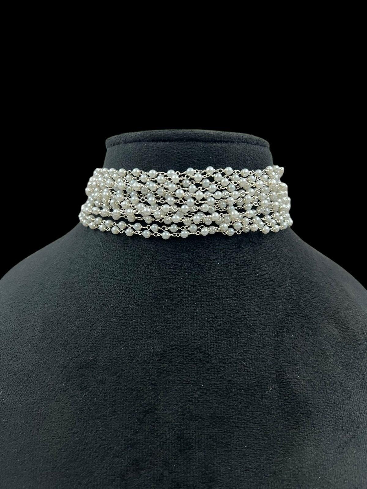 silver pearl choker