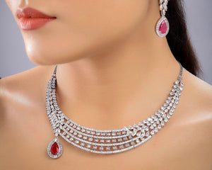 Rani Ruby Diamond Necklace Set Red Necklace Wedding Necklace Indian Jewelry Indian Necklace Pakistani Jewelry American Diamond Necklace