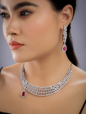 Rani Ruby Diamond Necklace Set Red Necklace Wedding Necklace Indian Jewelry Indian Necklace Pakistani Jewelry American Diamond Necklace