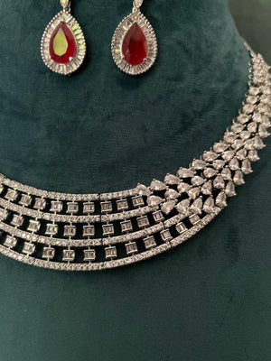 Rani Ruby Diamond Necklace Set Red Necklace Wedding Necklace Indian Jewelry Indian Necklace Pakistani Jewelry American Diamond Necklace