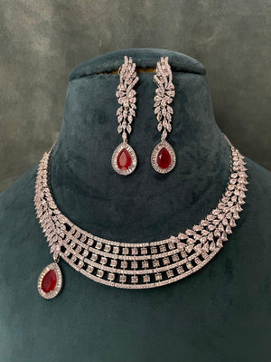 Rani Ruby Diamond Necklace Set Red Necklace Wedding Necklace Indian Jewelry Indian Necklace Pakistani Jewelry American Diamond Necklace