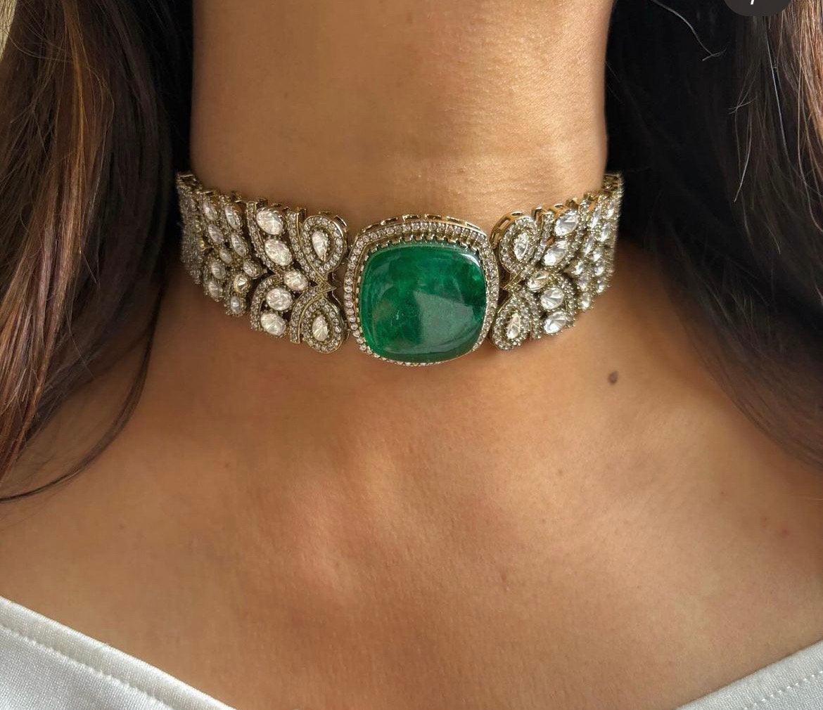 Purple Gold Victorian Choker Indian Jewelry Necklace Emerald Indian Choker Indian Necklace Bollywood Jewelry Doublet