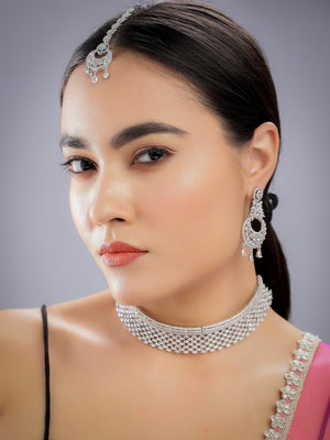 CZ Diamond Choker American Diamond Necklace White Rhodium Cubic Zirconia Necklace Crystal Necklace Indian Jewelry Pakistani