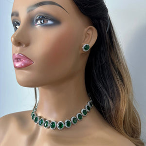 Green CZ Diamond Choker Necklace / Indian Jewelry/ Pakistani Jewelry/ Indian Necklace/ CZ Necklace/ Punjabi Jewelry/ Indian Choker