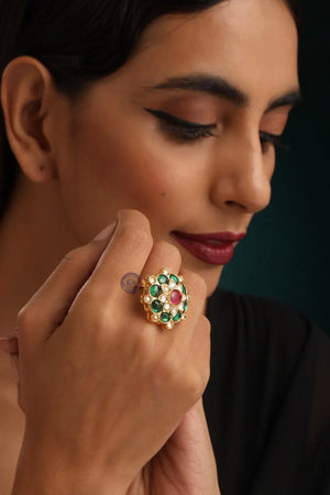 Ruby Green Polki Ring/ Indian Jewelry/ Indian Kundan Ring/ Indian wedding Jewelry/ Bollywood Jewelery/ Pakistani Jewelry