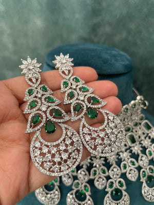Noor Emerald Diamond CZ Necklace Indian Bridal Jewelry Indian Jewelry Emerald Diamond Necklace American Diamond Necklace Set CZ