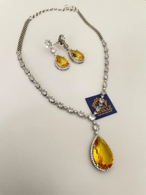 Deepika Inspired Faux Topaz CZ Necklace Statement Necklace American Diamond Citrine Diamond Necklace Crystal Necklace Indian CZ Set