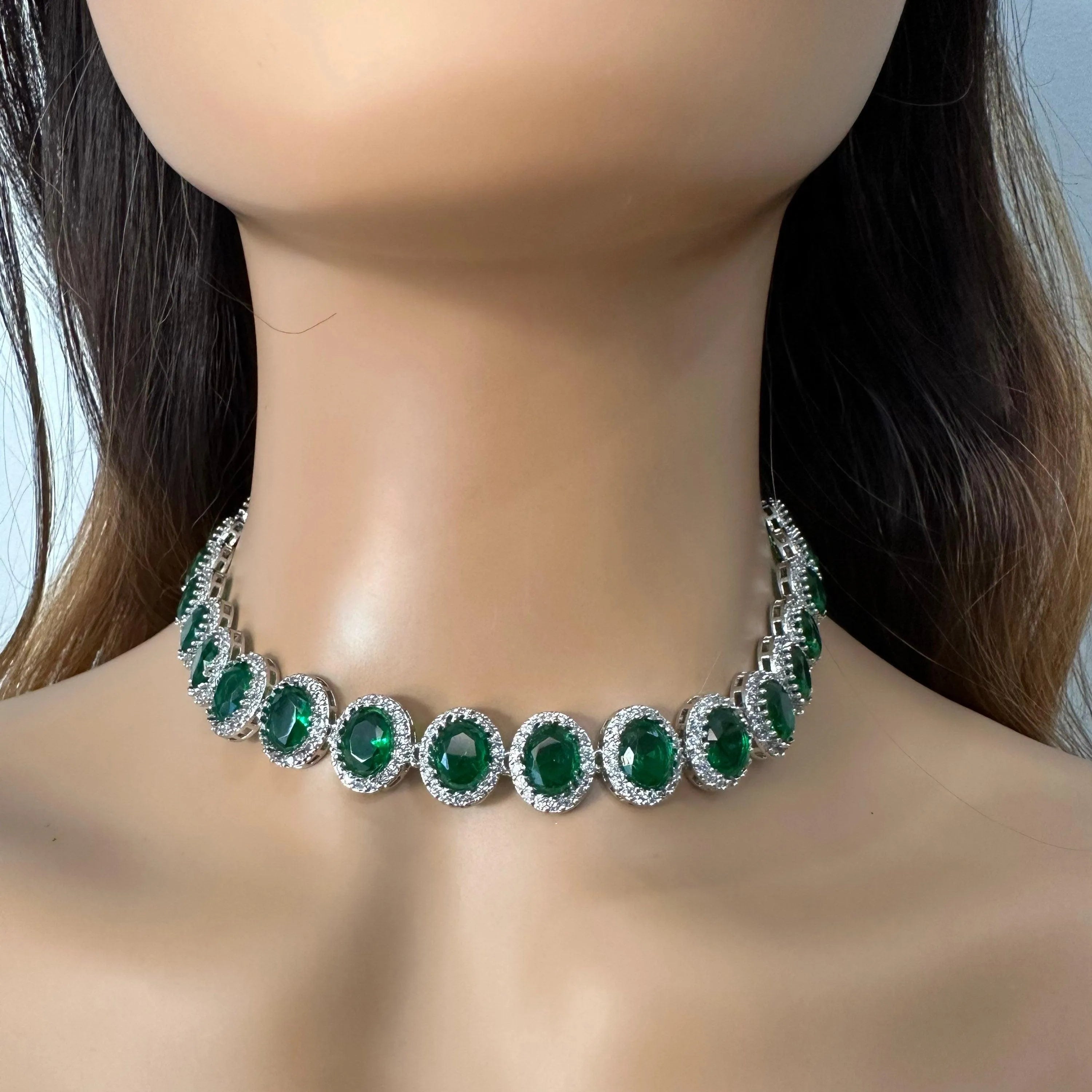 Green CZ Diamond Choker Necklace / Indian Jewelry/ Pakistani Jewelry/ Indian Necklace/ CZ Necklace/ Punjabi Jewelry/ Indian Choker