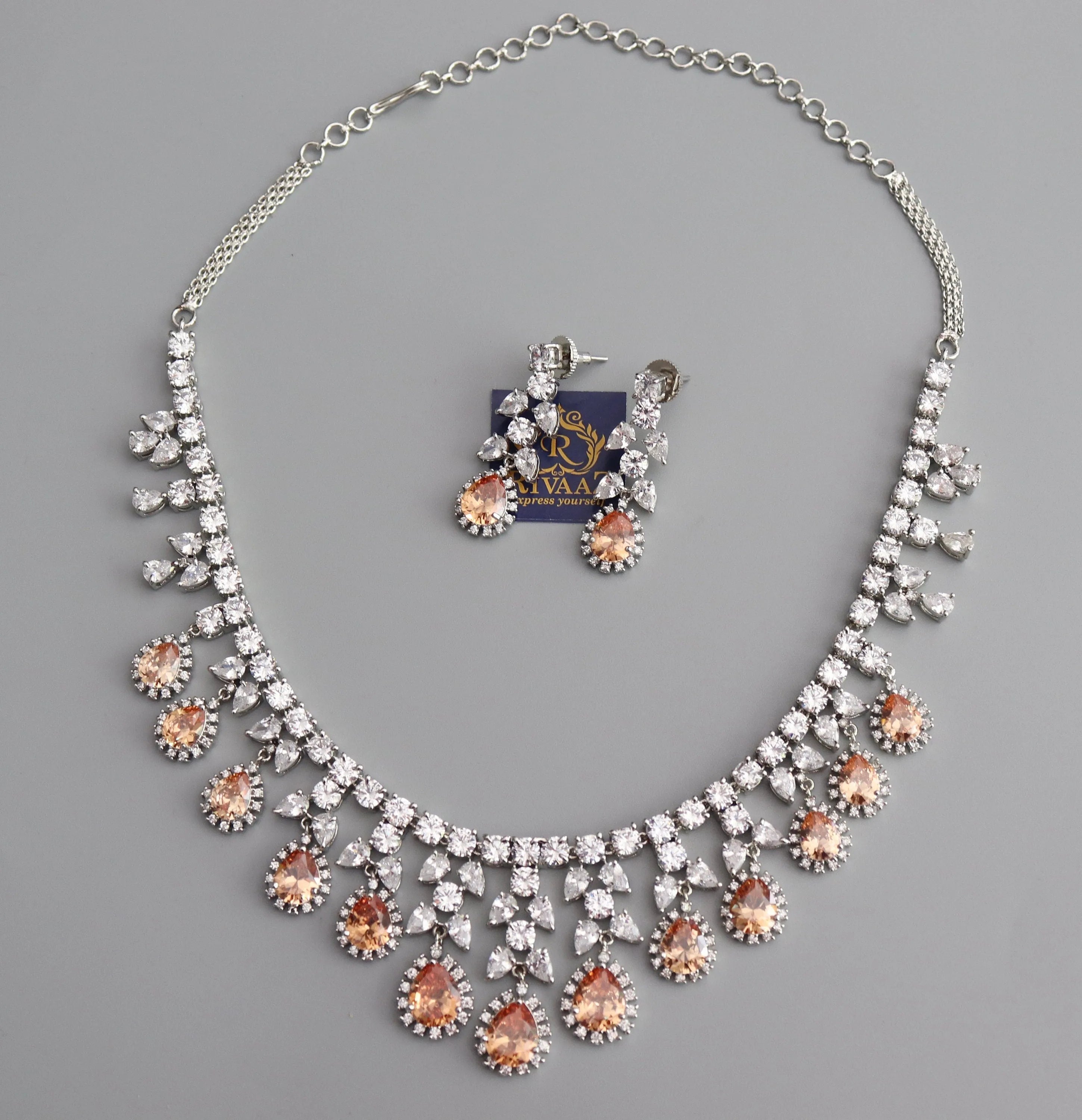 Sold Out May Gold CZ Diamond Necklace White Rhodium American Diamond Necklace Pakistani Jewelry Statement Necklace Cubic Zirconia Necklace