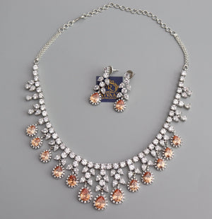 Sold Out May Gold CZ Diamond Necklace White Rhodium American Diamond Necklace Pakistani Jewelry Statement Necklace Cubic Zirconia Necklace