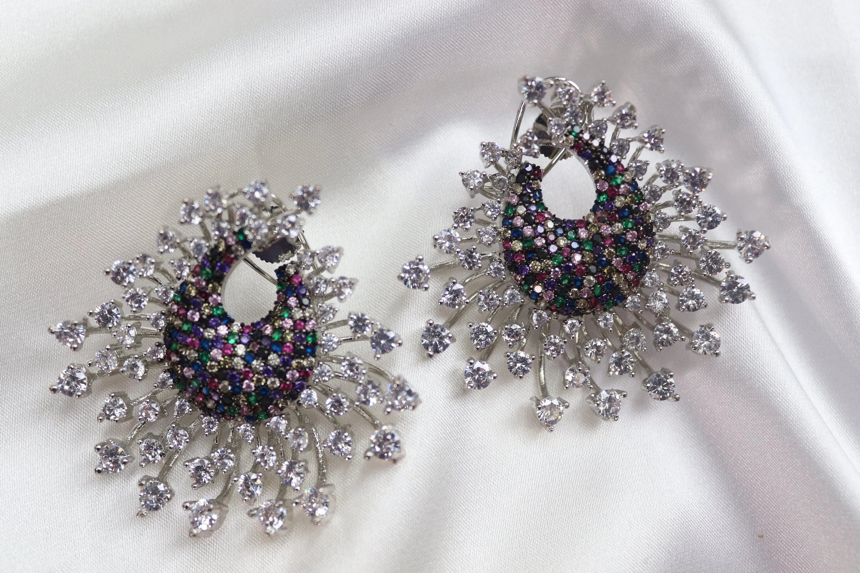 Isla Multicolored Diamond Earrings • CZ Diamond Earrings • CZ Earrings Spike• Statement Earrings • Diamond Indian Jewelry • Indian Earrings