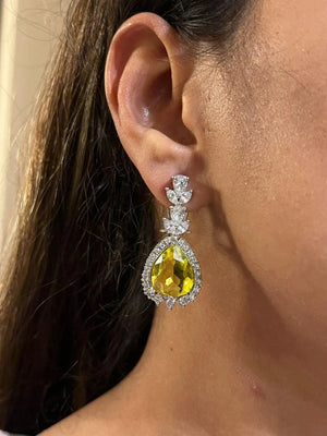 Nora Citrine Yellow CZ Diamond Pendant Necklace Crystal Necklace Indian Jewelry Pakistani Jewelry Statement American Diamond Necklace