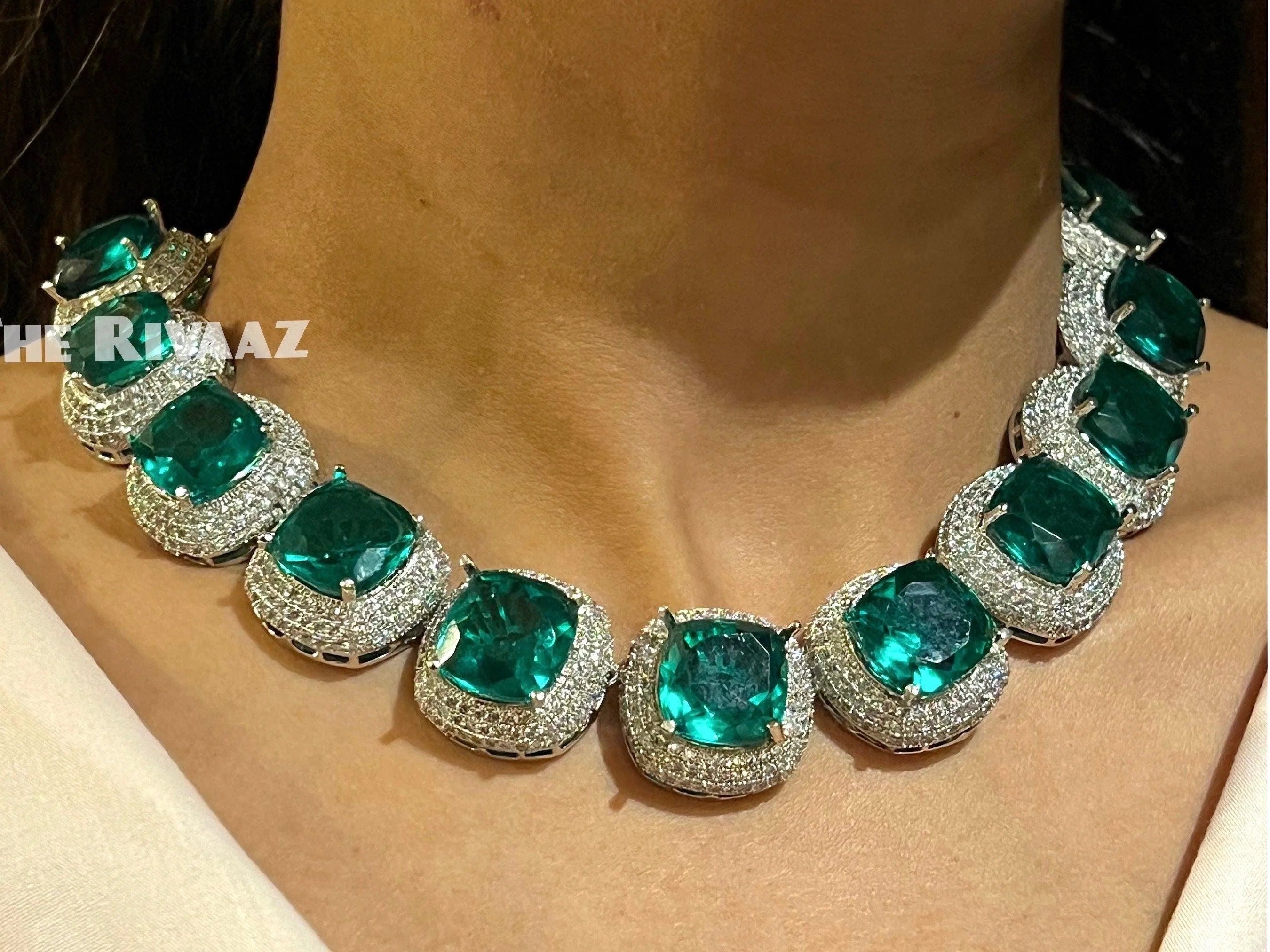 Ella CZ Diamond Necklace Indian Jewelry Crystal Necklace American Diamond Necklace Set Cubic Zirconia Necklace Statement Jewelry