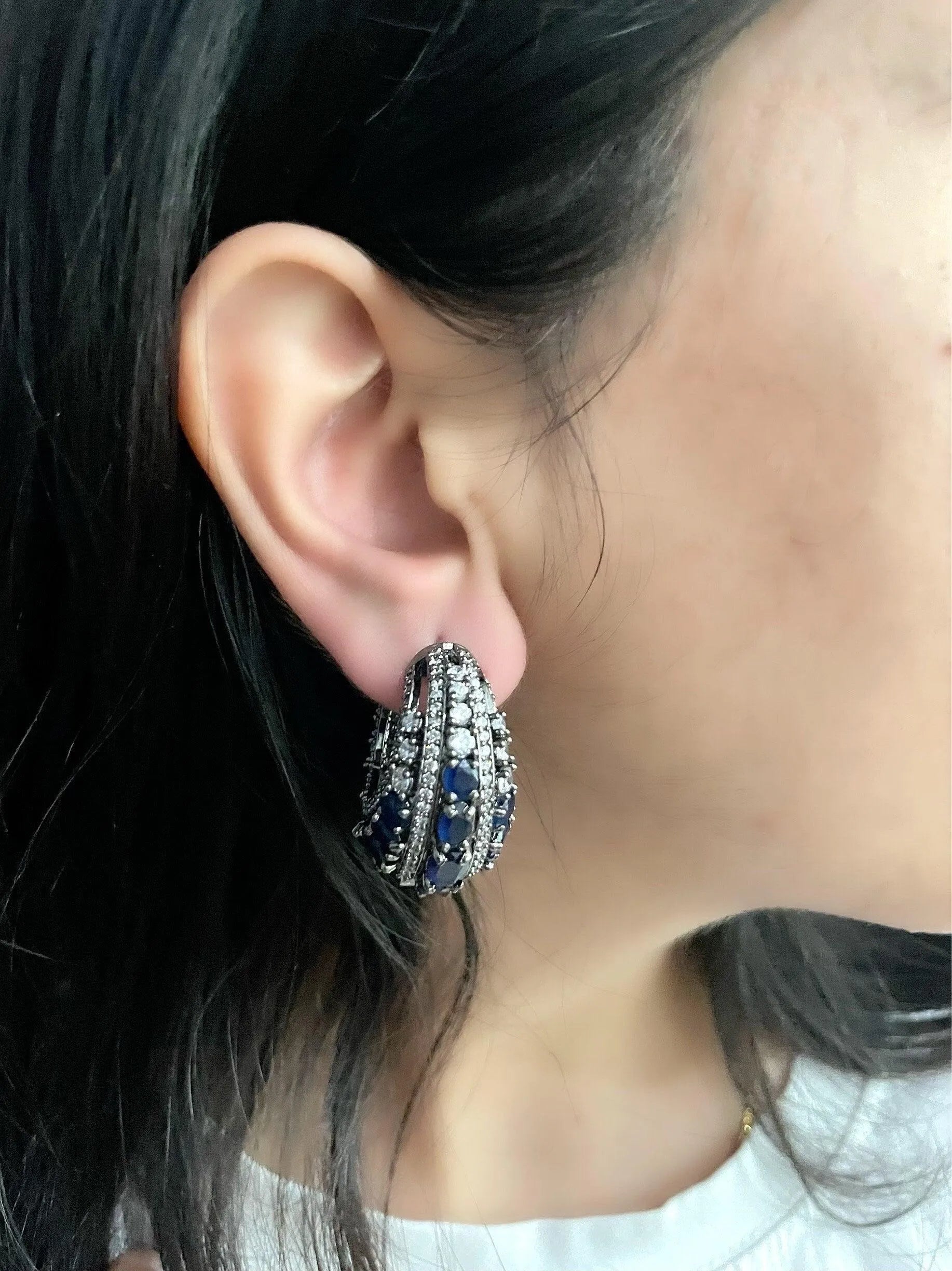 Sapphire Blue CZ Diamond hoops Indian Earring Indian Jewelry Pakistani Jewelry American Diamond Earrings Cubic Zirconia Indian
