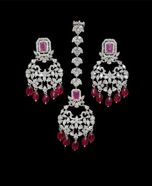 Pari Ruby Diamond Choker CZ Choker American Diamond Necklace Set Choker Necklace Indian Cubic Zirconia Necklace Pakistani Jewelry