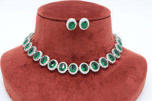 Green CZ Diamond Choker Necklace / Indian Jewelry/ Pakistani Jewelry/ Indian Necklace/ CZ Necklace/ Punjabi Jewelry/ Indian Choker