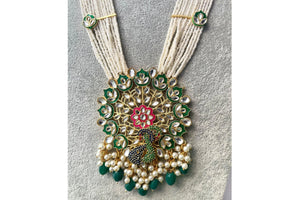 Sold Out Green Peacock Indian Long Necklace Indian Jewelry | Pakistani Jewelry | Indian Long Necklace