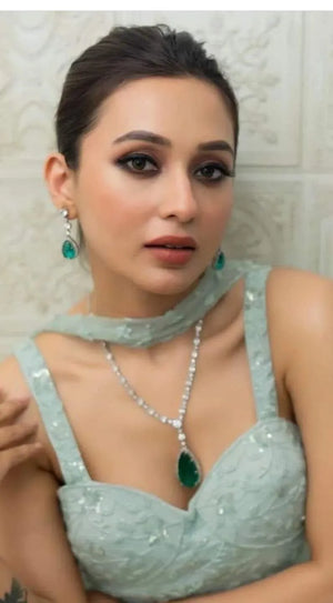 Deepika Inspired CZ Necklace Statement Necklace American Diamond Diamond Necklace Crystal Necklace Indian CZ Set