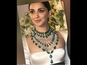 Kiara Advani Bridal Set Emerald CZ Necklace Indian Bridal Jewelry Indian Jewelry Emerald Diamond Necklace American Diamond Necklace Set CZ