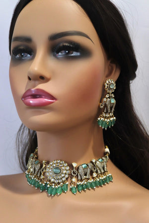 Mint Kundan Choker Necklace • Indian Choker • Indian Jewelry • American Diamond Necklace • Kundan Necklace • CZ Necklace • Choker