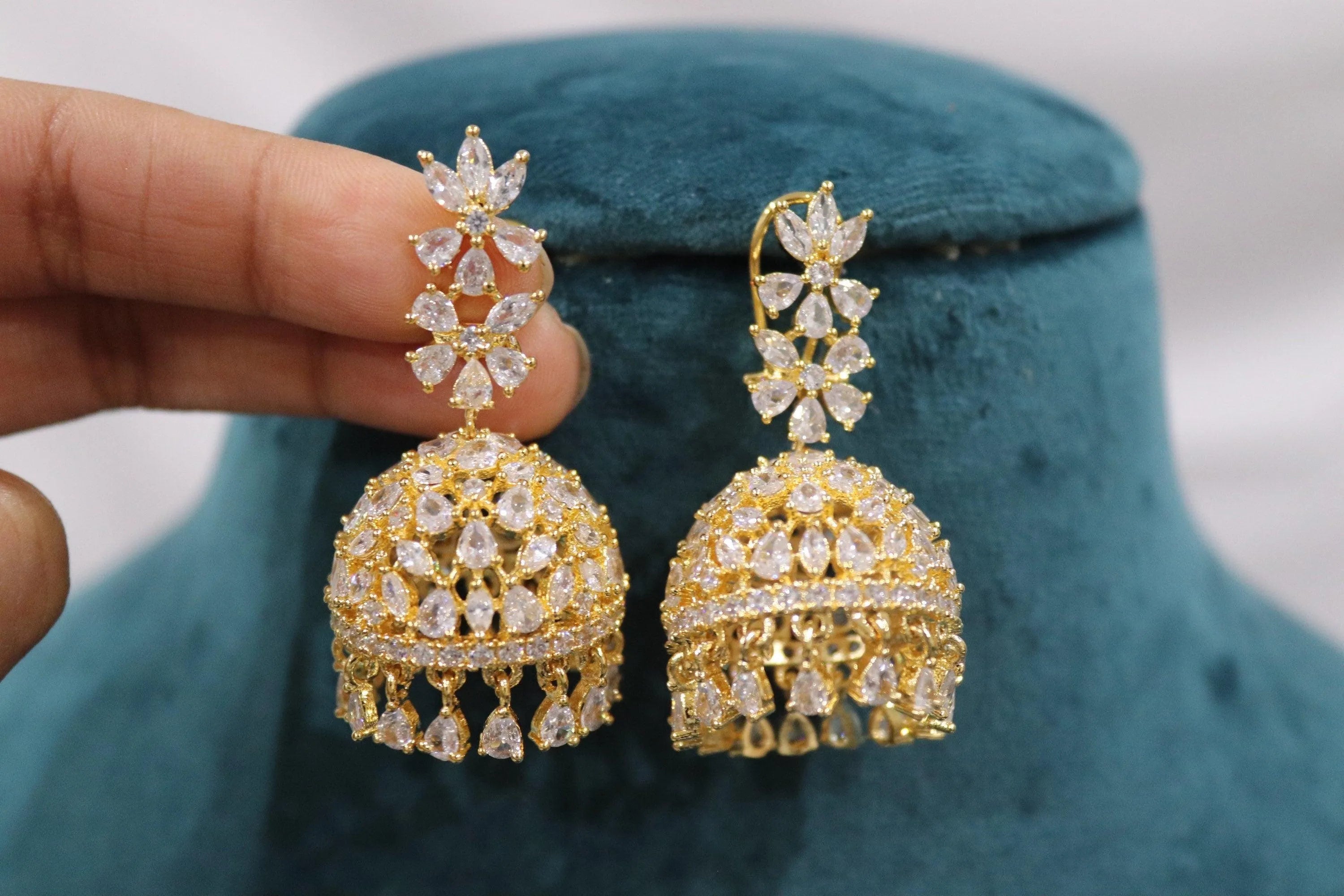 Mili Gold Diamond Jhumki/ Small Jhumka/ CZ Jhumka/ Indian Jewelry/ Pakistani Jewelry/ Indian Earrings/ American Diamond