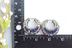 Sapphire Blue CZ Diamond hoops Indian Earring Indian Jewelry Pakistani Jewelry American Diamond Earrings Cubic Zirconia Indian