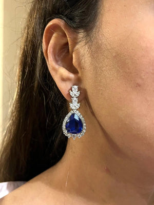 Nora Sapphire Blue CZ Pendant Necklace Statement Jewelry Statement Necklace Diamond Crystal American Diamond Indian Jewelry