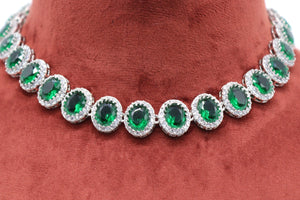 Green CZ Diamond Choker Necklace / Indian Jewelry/ Pakistani Jewelry/ Indian Necklace/ CZ Necklace/ Punjabi Jewelry/ Indian Choker