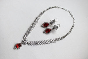 Jan Ruby Cubic Zirconium Necklace/Indian Necklace/ Indian Jewelry/ American Diamond Necklace/ Wedding Necklace/ Diamond Necklace/ Red