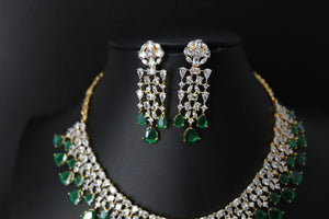 June Gold Emerald Green CZ Diamond Necklace Statement Jewelry Statement Necklace Pakistani Jewelry Indian Necklace CZ choker AmericanDiamond
