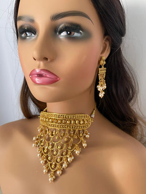 Gold Choker Necklace Real Gold Plated Gold Statement Necklace Indian Choker Indian Necklace Pakistani jewelry Dubai Gold Necklace