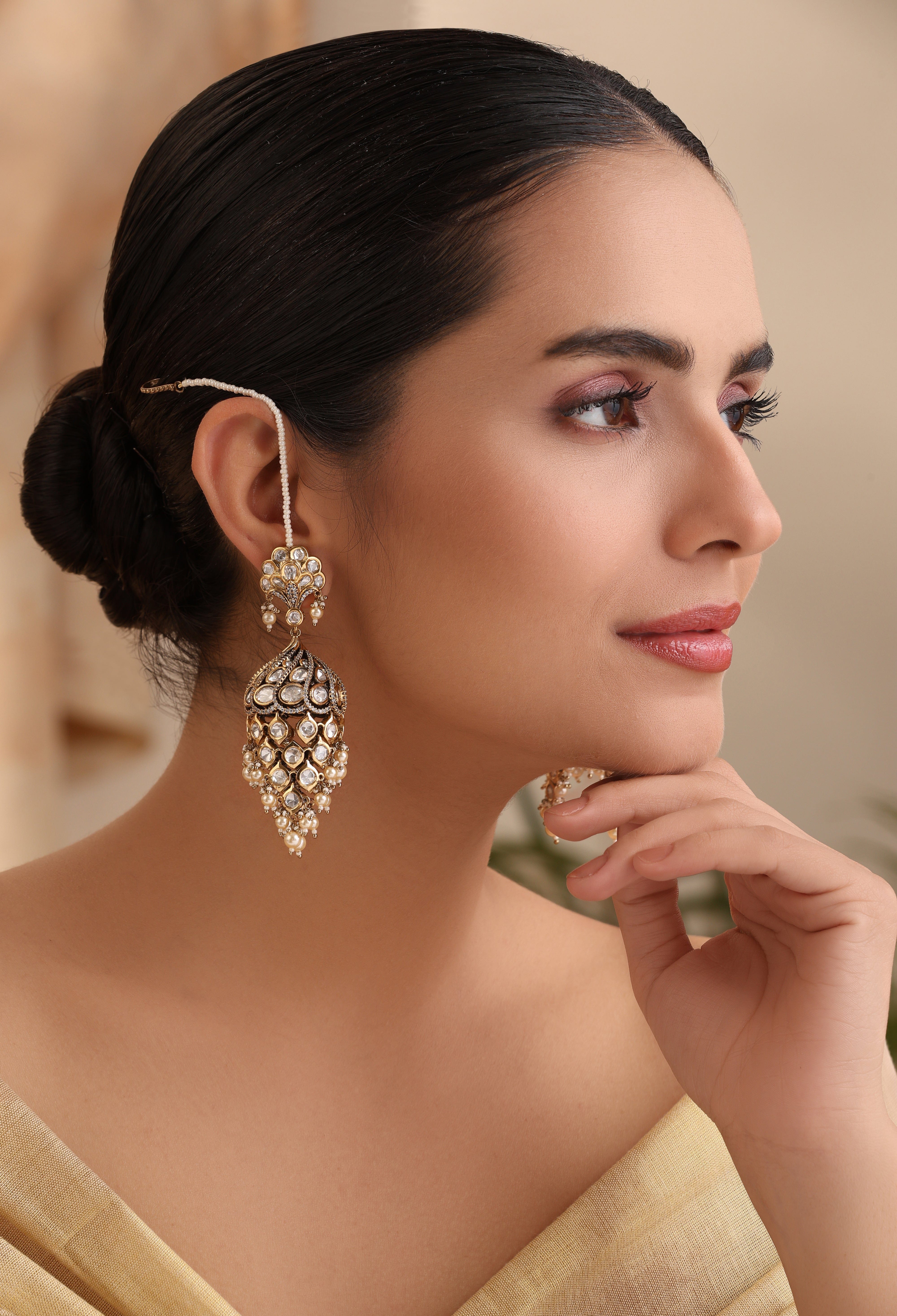 Ishara Kundan Pearl Jhumka Earrings | Chandbali Statement Jewelry