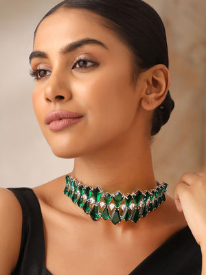 Kiara Choker Set – Emerald Green Statement Necklace with Matching Studs
