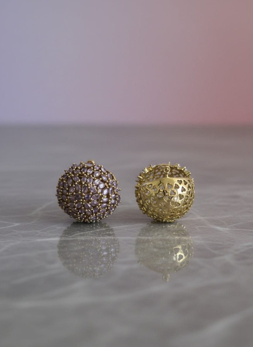 Lavender CZ Cluster Round Earrings in Antique Gold Finish