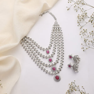 Lyla Ruby Pearl Layered Necklace Set with Jhumkas