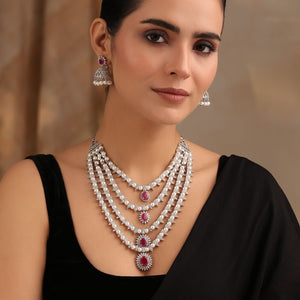 Lyla Ruby Pearl Layered Necklace Set with Jhumkas