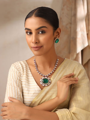 Maharani Emerald Polki Necklace Set with Ruby Accents
