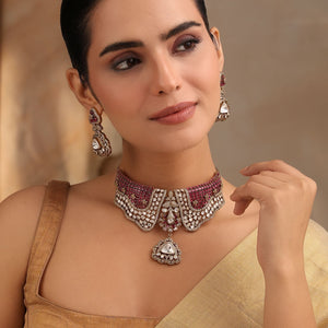 Majestic Ruby & Kundan Choker Set with Earrings