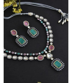 Mint Pink Kundan Victorian Set