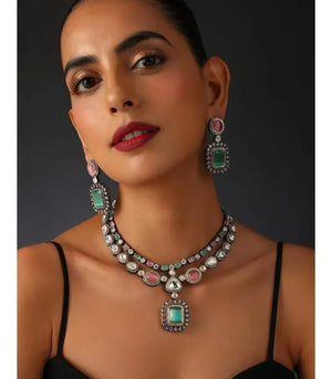 Mint Pink Kundan Victorian Set