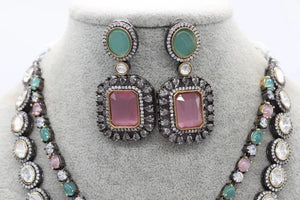 Mint Pink Kundan Victorian Set