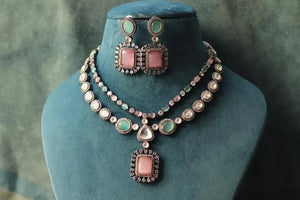 Mint Pink Kundan Victorian Set