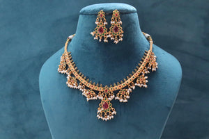 Delicate Ruby- Green Guttapusalu/ South Indian Jewelry/ Gold Necklace/ Indian long Necklace/ Indian Jewelry