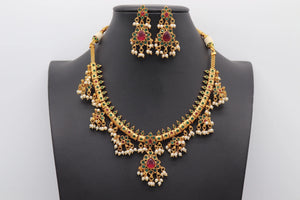 Delicate Ruby- Green Guttapusalu/ South Indian Jewelry/ Gold Necklace/ Indian long Necklace/ Indian Jewelry