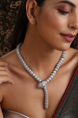 Designer Silver Snake Necklace